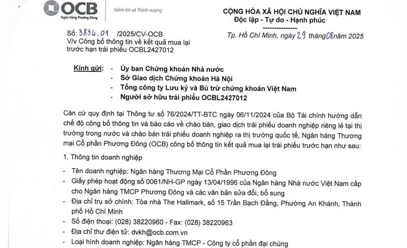 OCB mua lại trái phiếu