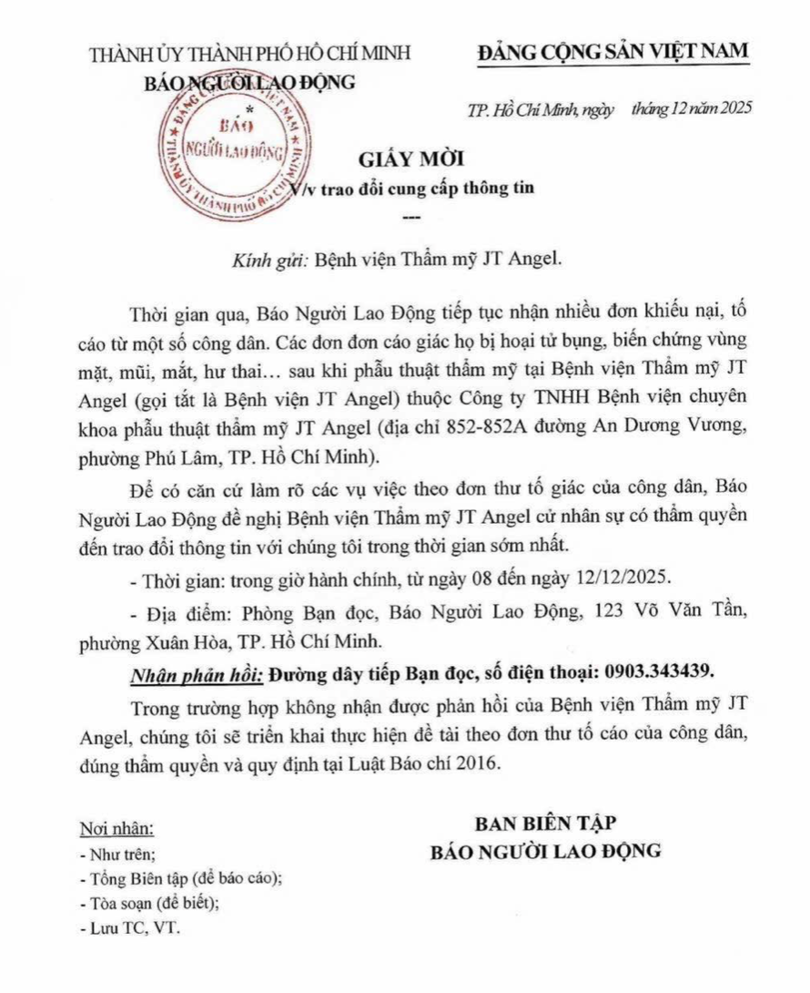 Nội dung thư mời của Báo Người Lao động