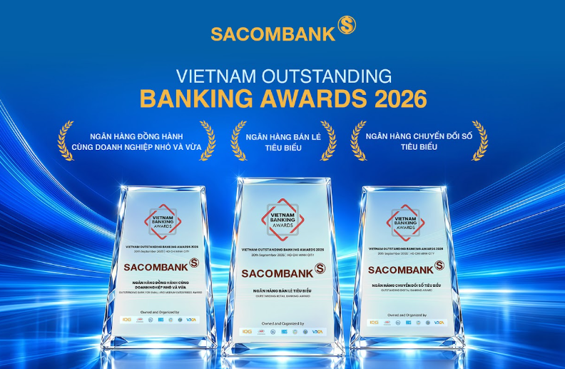 SACOMBANK được trao 3 danh hiệu liên tiếp gồm “Ngân hàng Bán lẻ Tiêu biểu”, “Ngân hàng Chuyển đổi số Tiêu biểu” và “Ngân hàng đồng hành cùng Doanh nghiệp Nhỏ và Vừa”